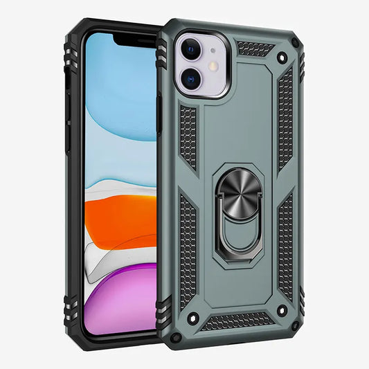 Anti drop metal ring case for iPhone 11 green.