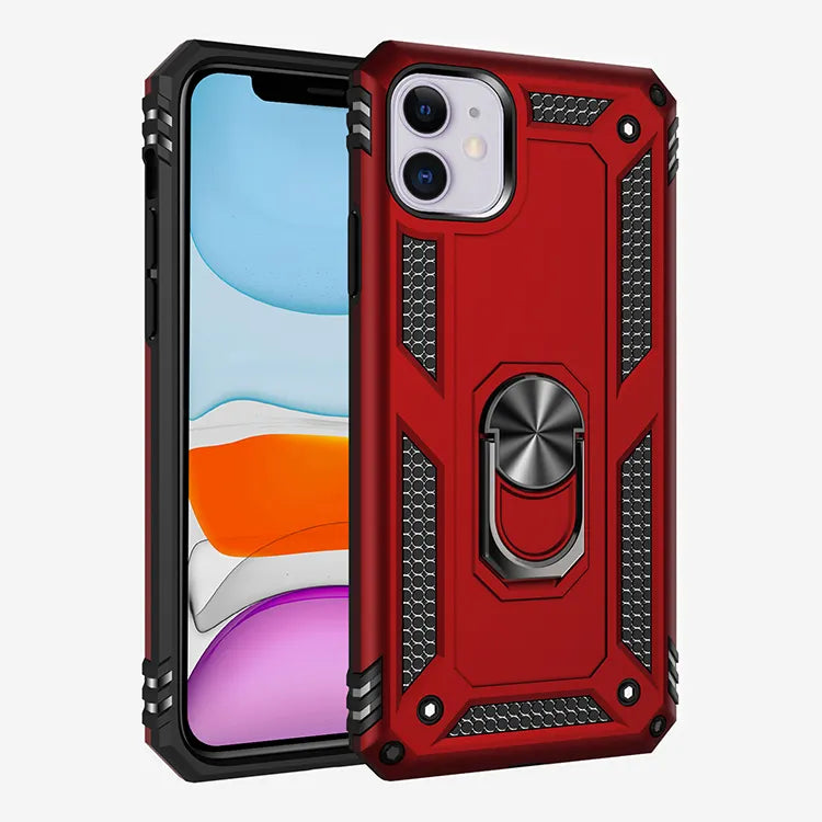 Anti drop metal ring case for iPhone 11 red.