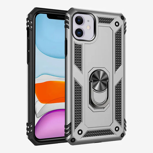 Anti drop metal ring case for iPhone 11 silver.