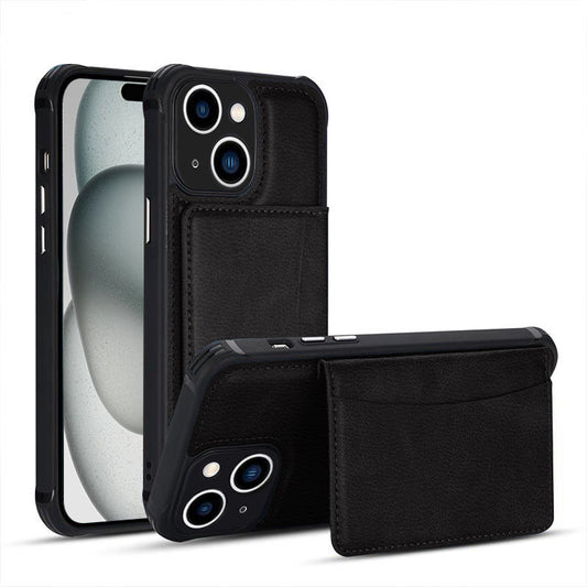 Leather card slot case for iPhone 15 Black.