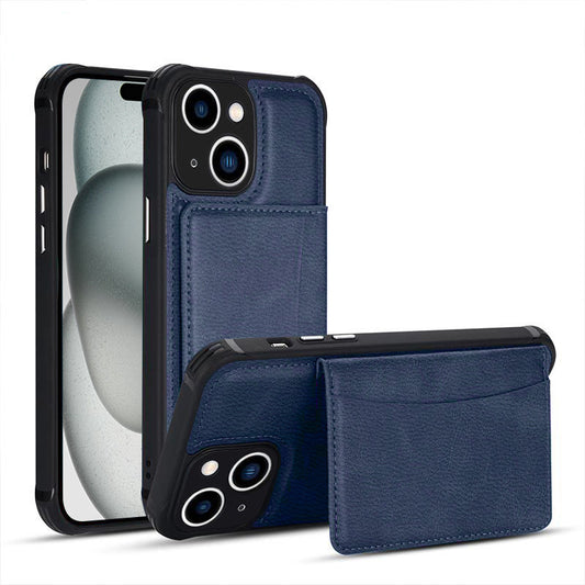 Leather card slot case for iPhone 15 Navy Blue