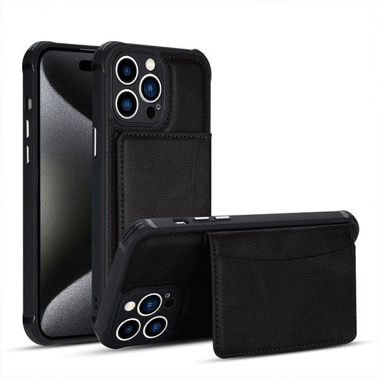 Leather card slot case for iPhone 15 Pro Black.