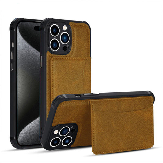 Leather card slot case for iPhone 15 Pro Brown .