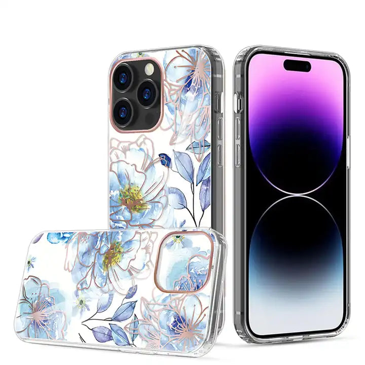 IMD Blue flower marble case for iPhone 14 Pro