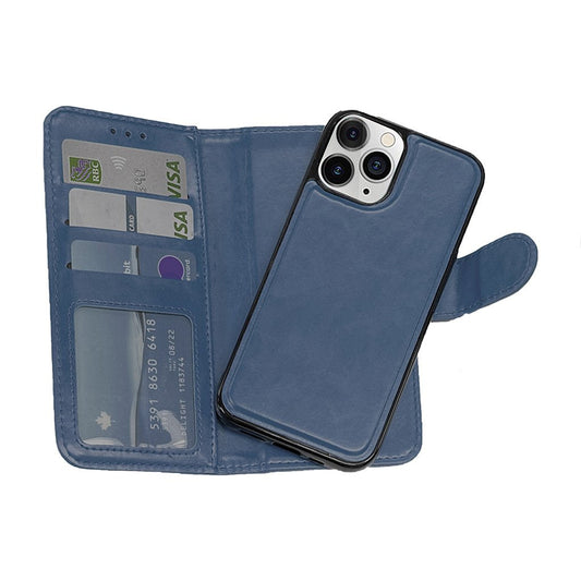 Magnetic two in one wallet for iPhone 14 Pro Navy Blue.