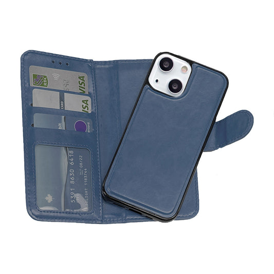 Magnetic two in one wallet for iPhone 14/13 Navy Blue.