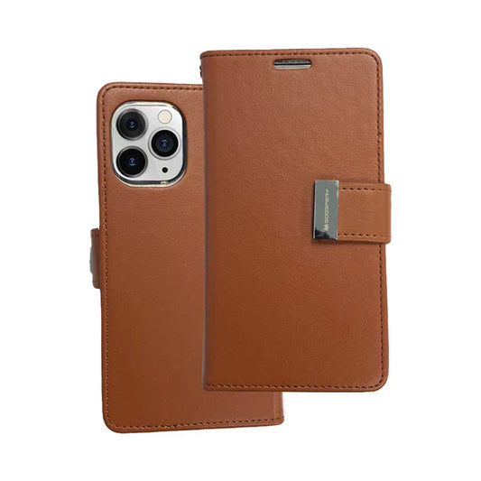 Rich diary wallet for iPhone 14 Pro Max Brown.
