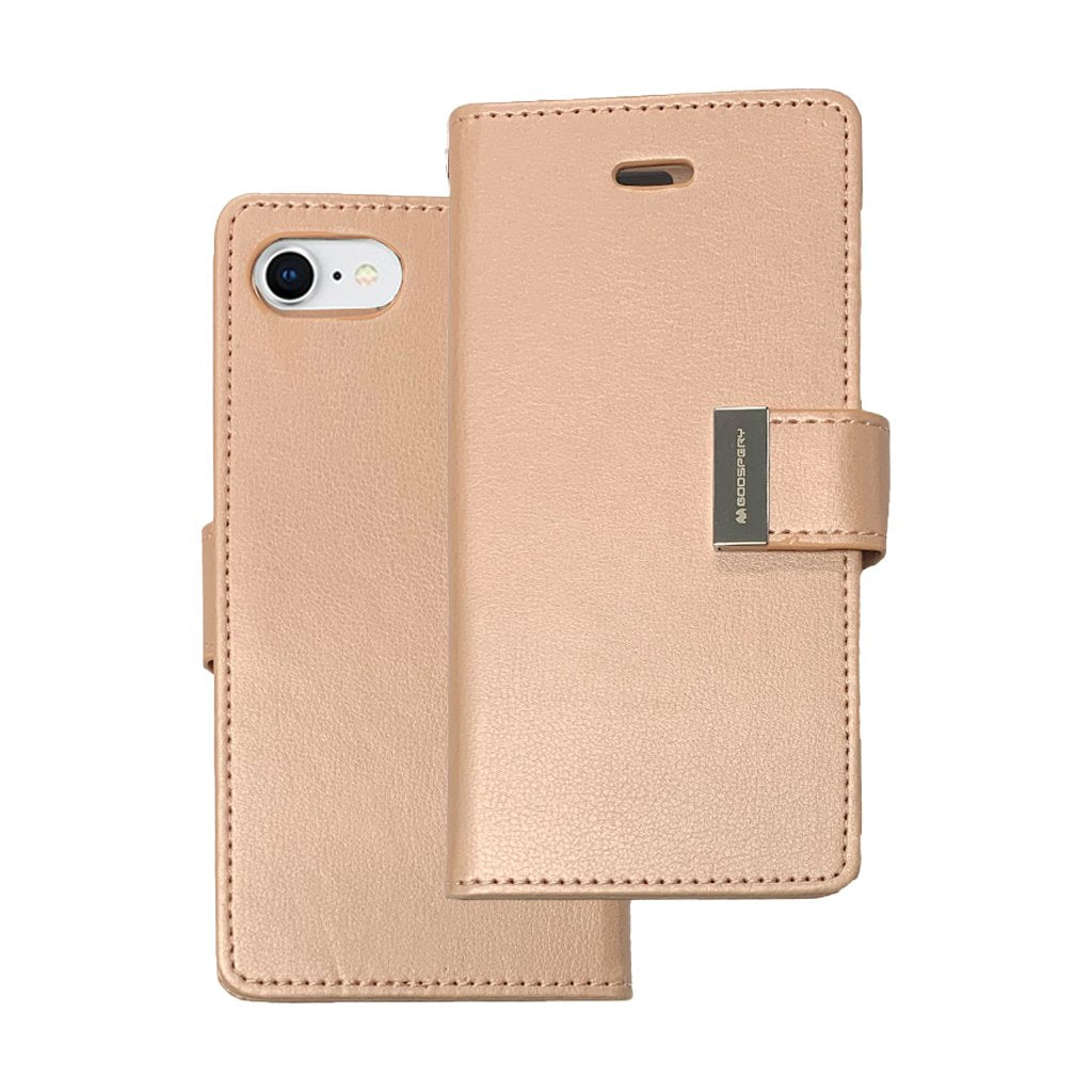 Rich diary wallet for iPhone 7/8/SE 2020 rose gold.