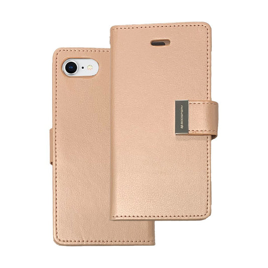 Rich diary wallet for iPhone 7/8/SE 2020 rose gold.