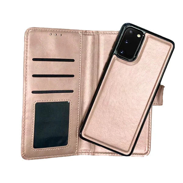 Magnetic two in one wallet for Samsung S23 Rose Gold.