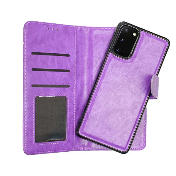 Magnetic two in one wallet for Samsung S23 Purple.