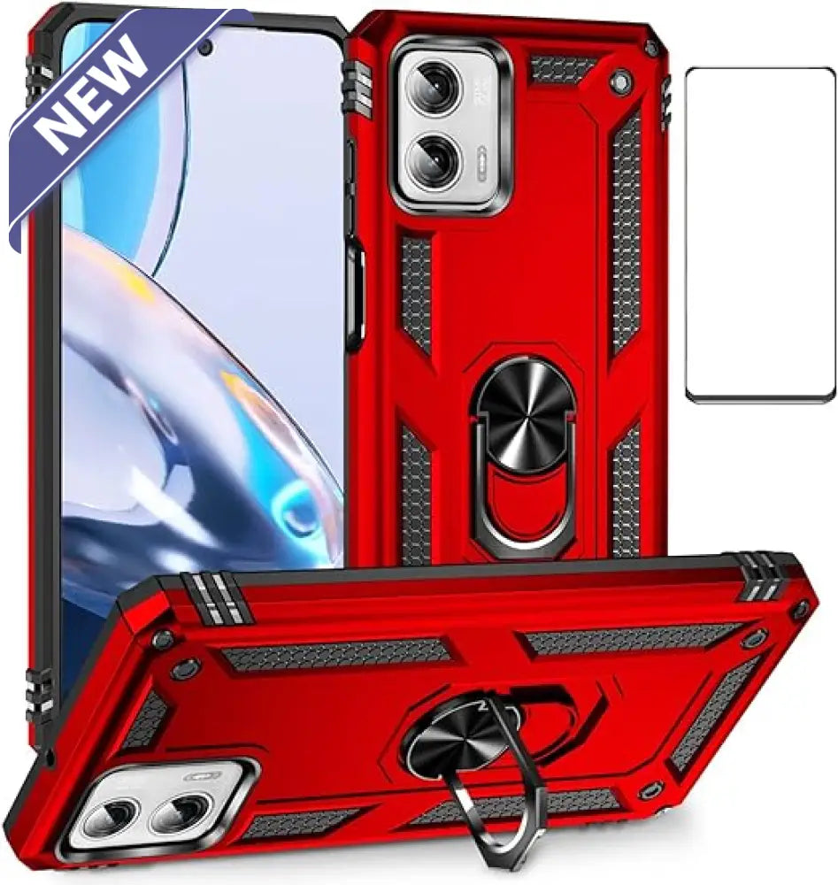 Anti-Drop Metal Ring Case For Moto Edge+ 5G (2023) Red.