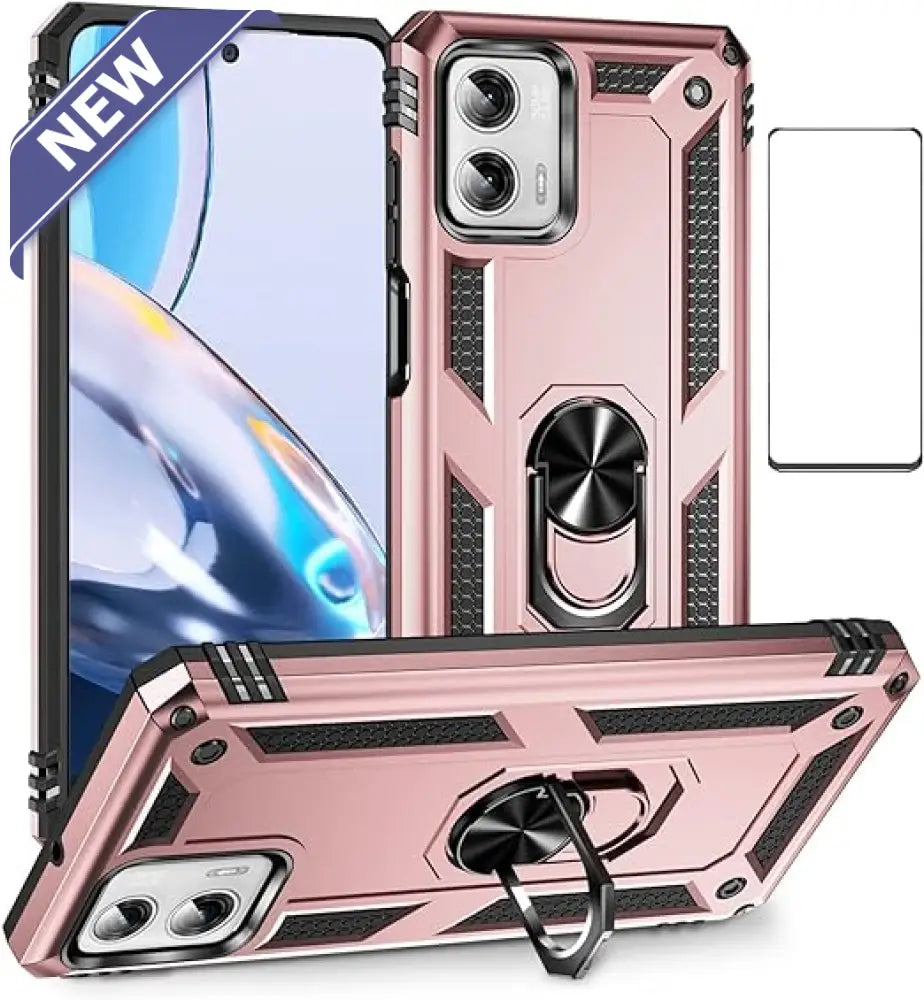 Anti-Drop Metal Ring Case For Moto Edge+ 5G (2023) Rose Gold.