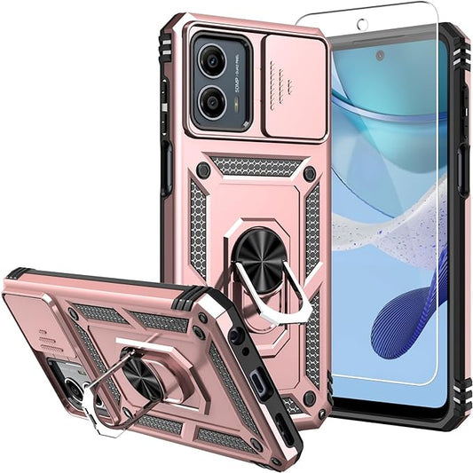 Anti-drop ring case with camera protector for Moto Edge (2023) Rose Gold.