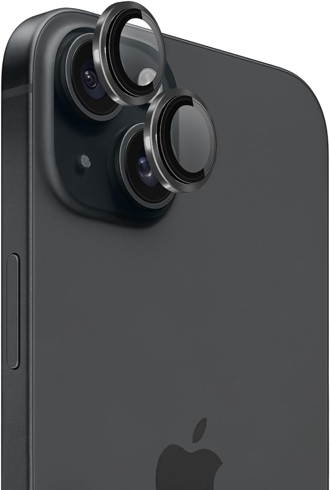 Camera ring protector for iPhone 15 Plus Black.