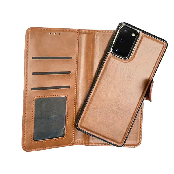 Magnetic two in one wallet for Samsung S23 Brown.