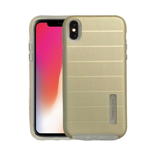 Caseology hard shell case for iPhone X/XS gold.