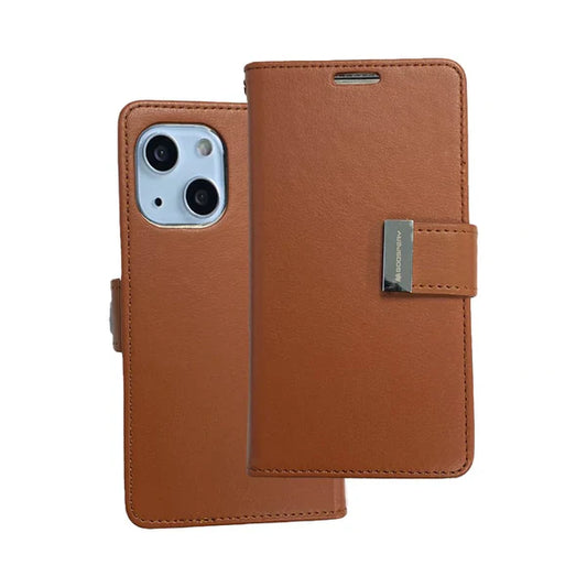 Rich diary wallet for iPhone 14 Brown.