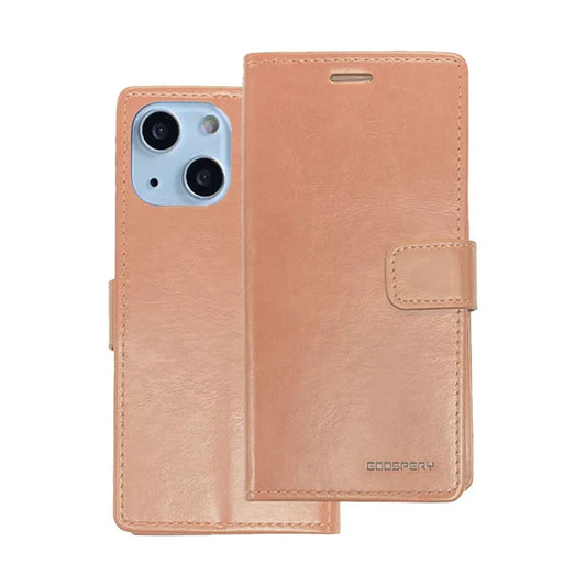 Bluemoon wallet case for iPhone 15 Plus Rose Gold.