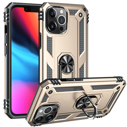 Anti-drop metal ring case for iPhone 11 Pro Max gold.
