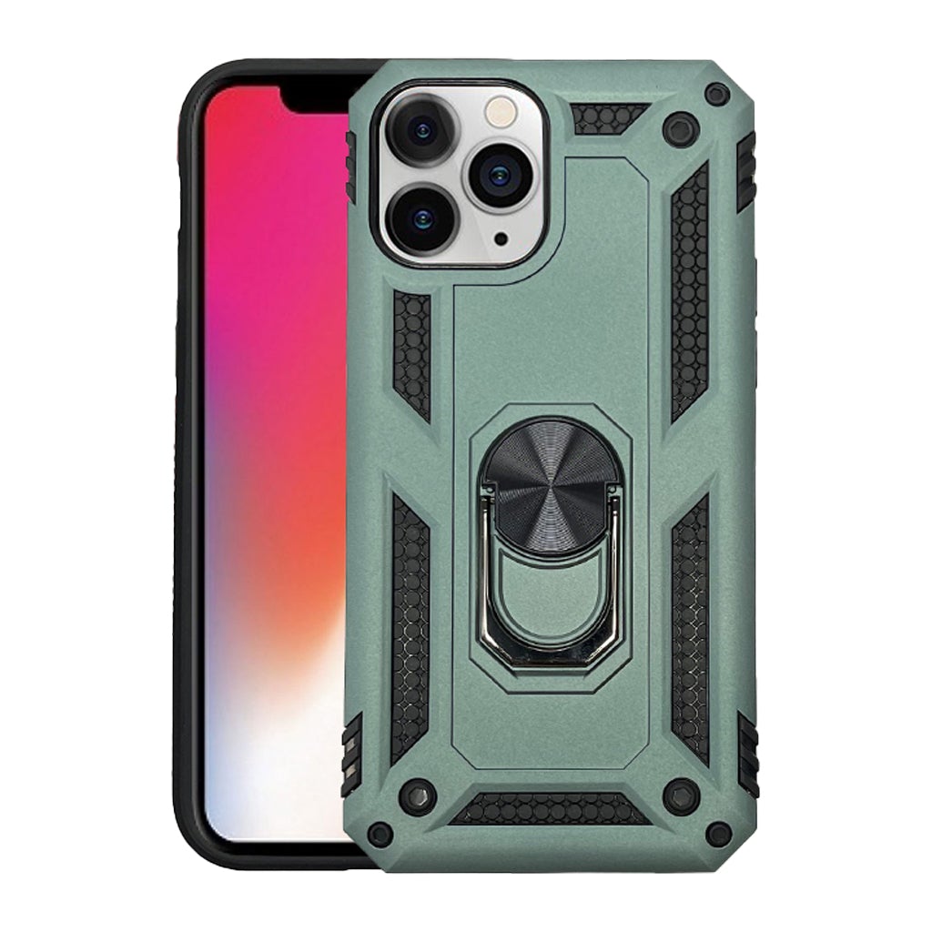 Anti drop metal ring case for iPhone 11 Pro green.