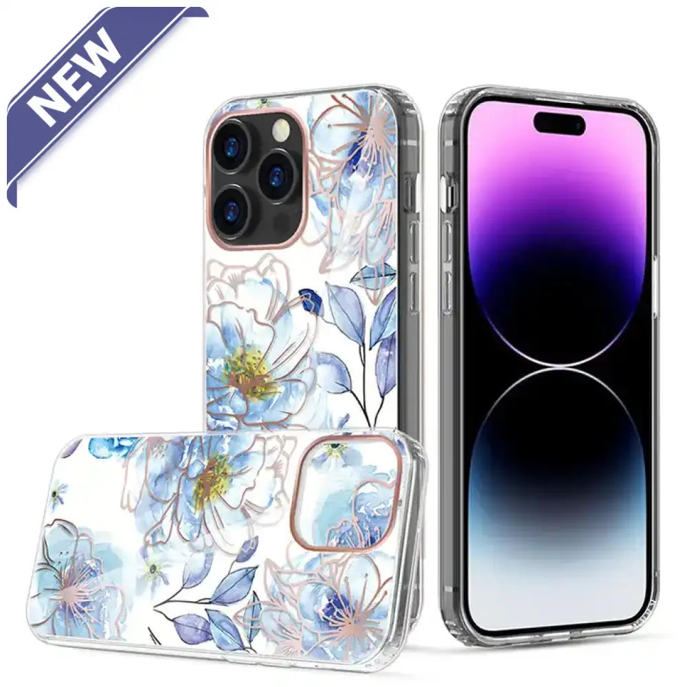 Imd Blue Flower Marble Case For Samsung S24