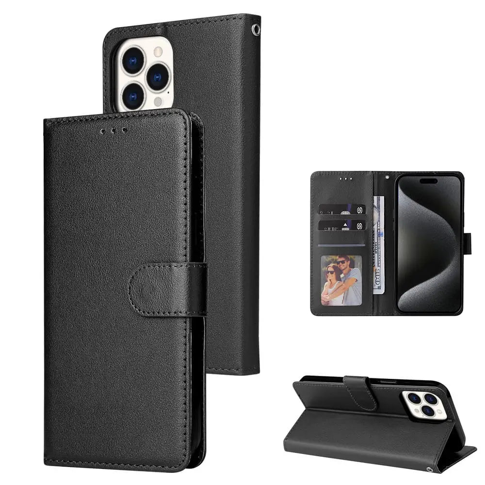 Leather Wallet Case For Moto Edge + 5G (2023) Black.