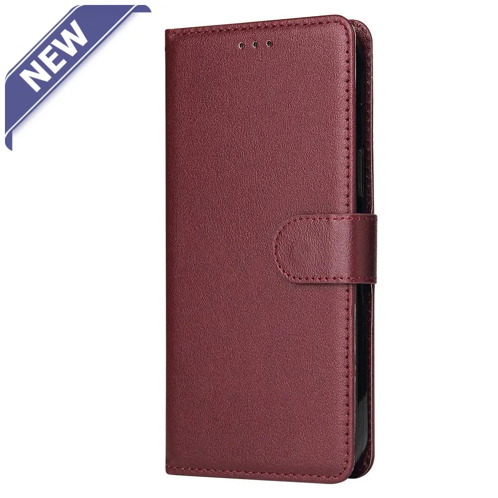 Leather wallet case for Moto Edge + 5G (2023) Wine.