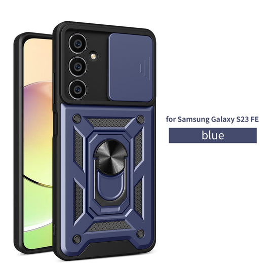 Anti-drop ring case with camera protector for Samsung S23 FE Navy.