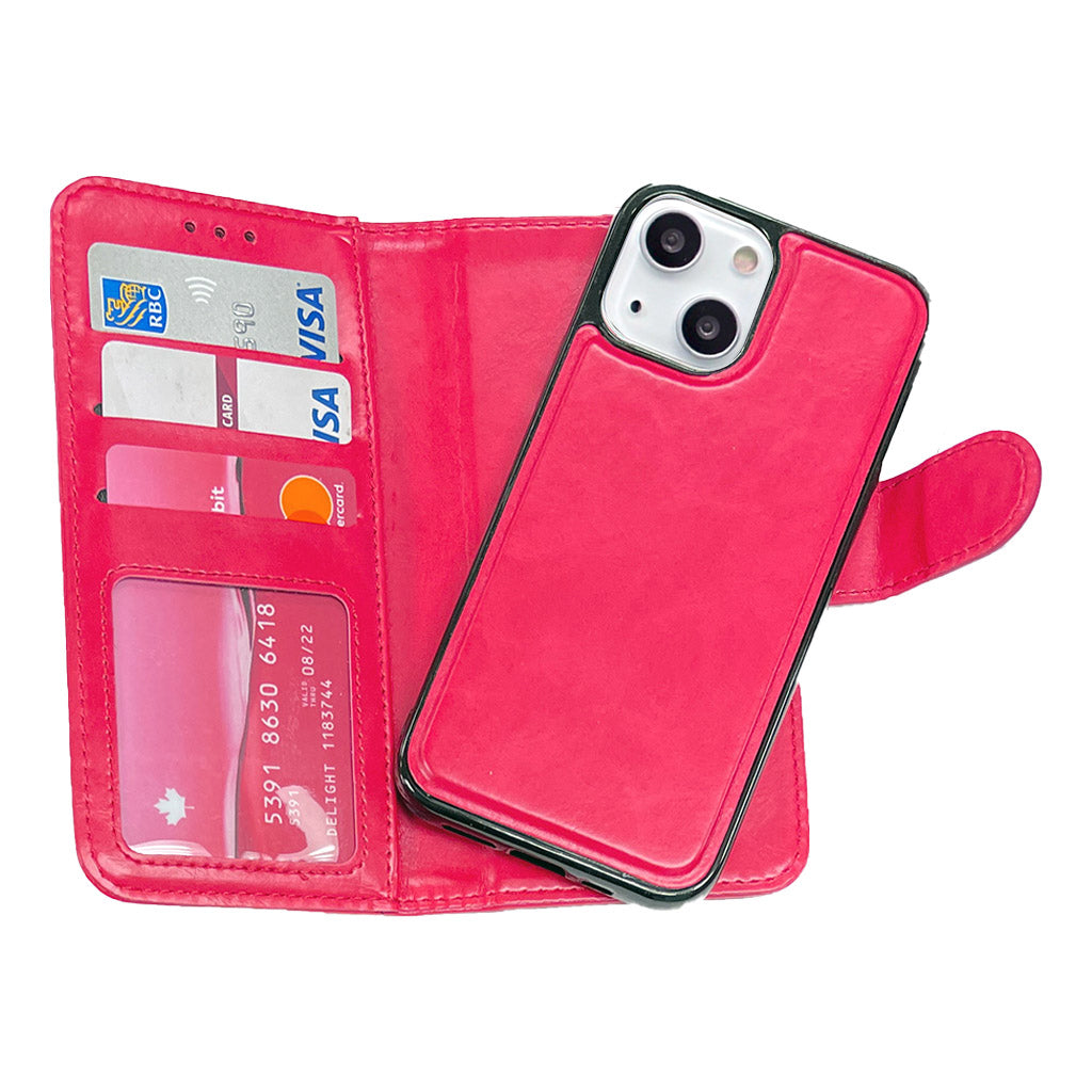 Magnetic two in one wallet for iPhone 15 Hot Pink.