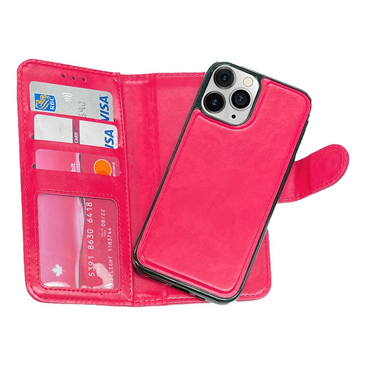 Magnetic two in one wallet for iPhone 15 Pro Max Hot Pink.