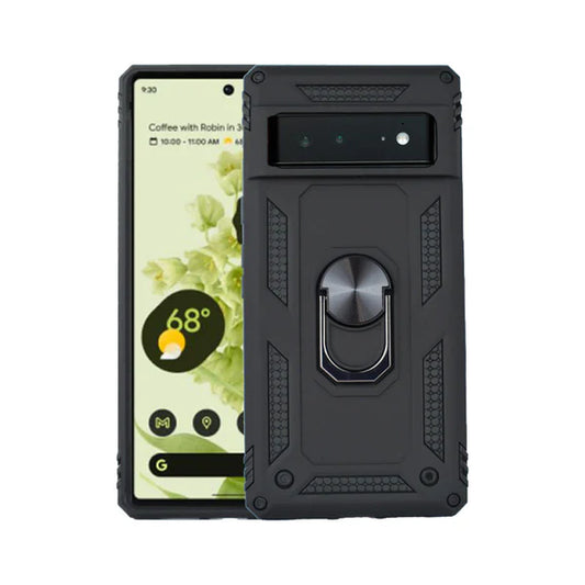 Anti-drop ring case for Pixel 6A Black.