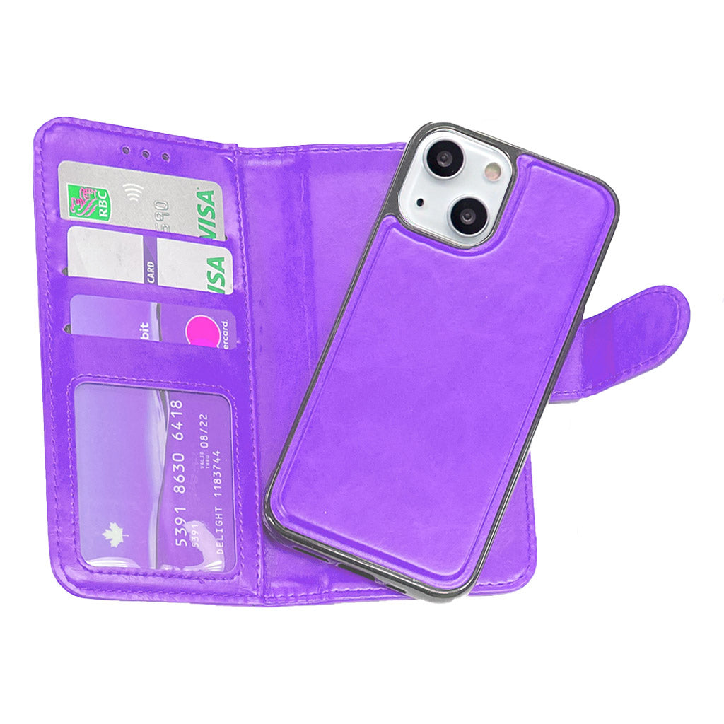 Magnetic two in one wallet for iPhone 15 Purple.