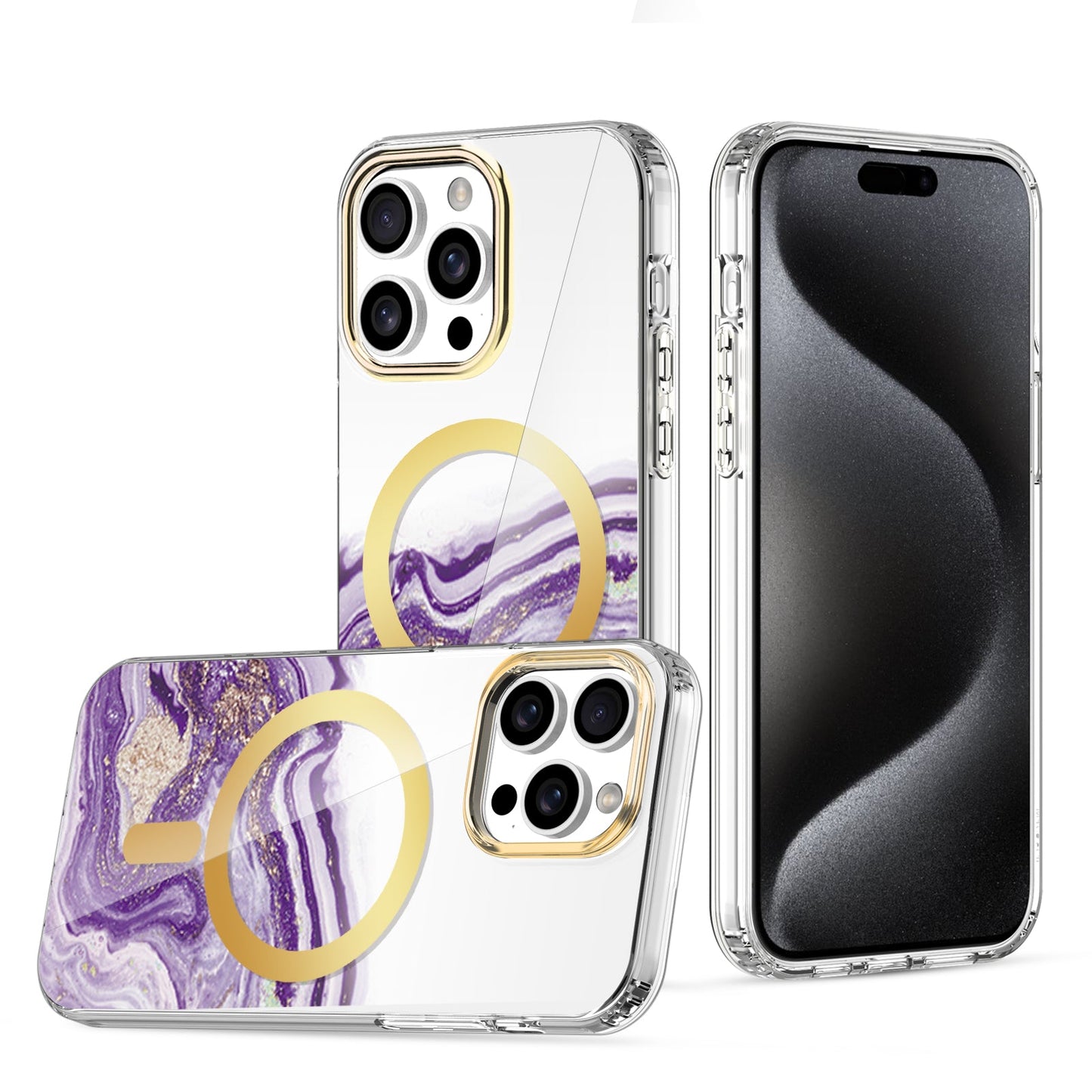 IMD Magsafe Purple Marble case for iPhone 15