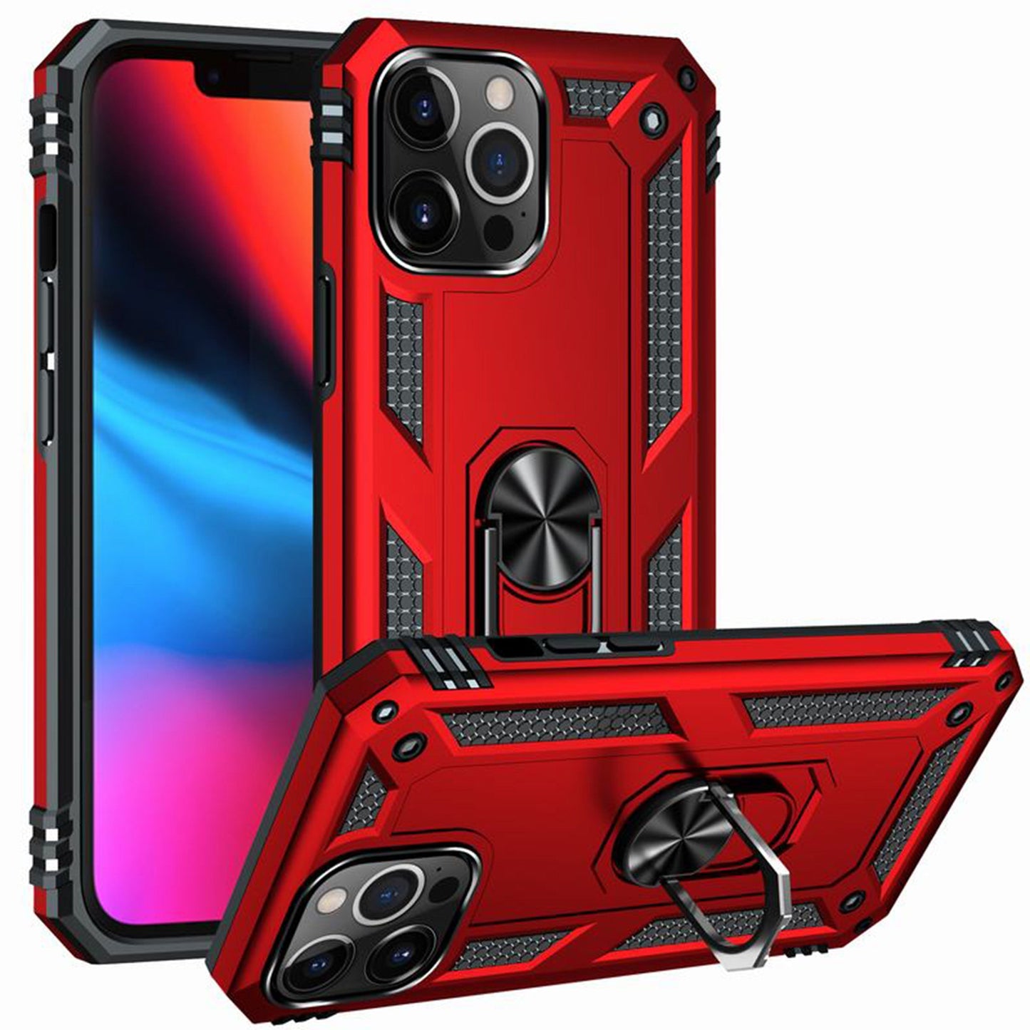 Anti-drop ring case for iPhone 12/12 Pro red.