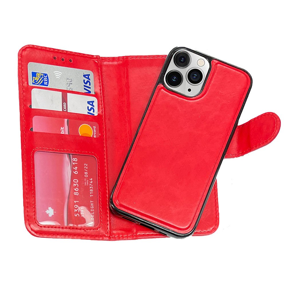 Magnetic two in one wallet for iPhone 14 Pro Max Red.