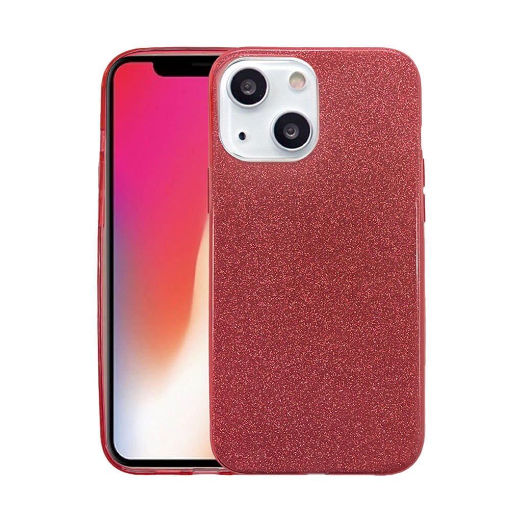 Three piece sparkly case for iPhone 13 Mini red.