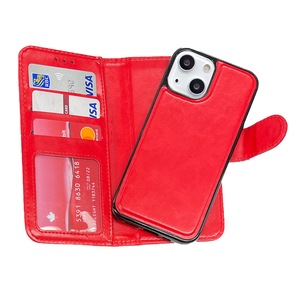 Magnetic two in one wallet for iPhone 15 Plus Red.