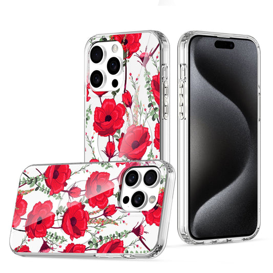 IMD Magsafe Red Flower printed case for iPhone 15 Pro Max.