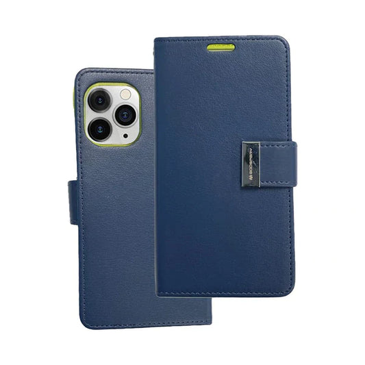 Rich diary wallet for iPhone 14 Pro Max Navy Blue.