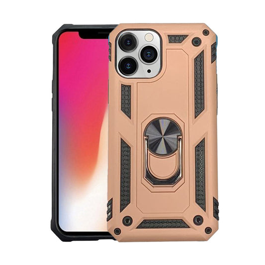 Anti drop metal ring case for iPhone 11 Pro rose gold.