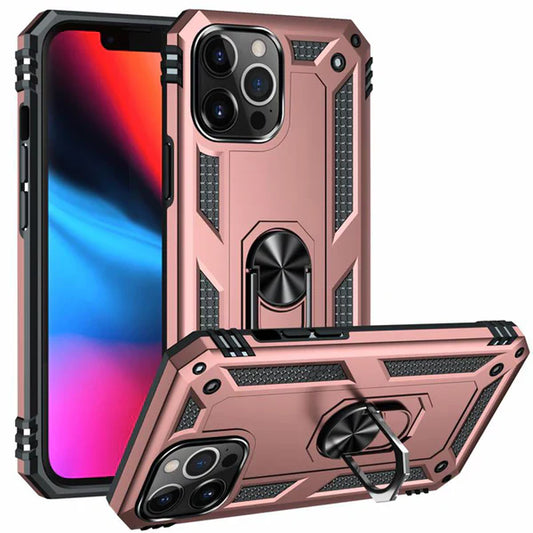 Anti-drop metal ring case for iPhone 11 Pro Max rose gold.