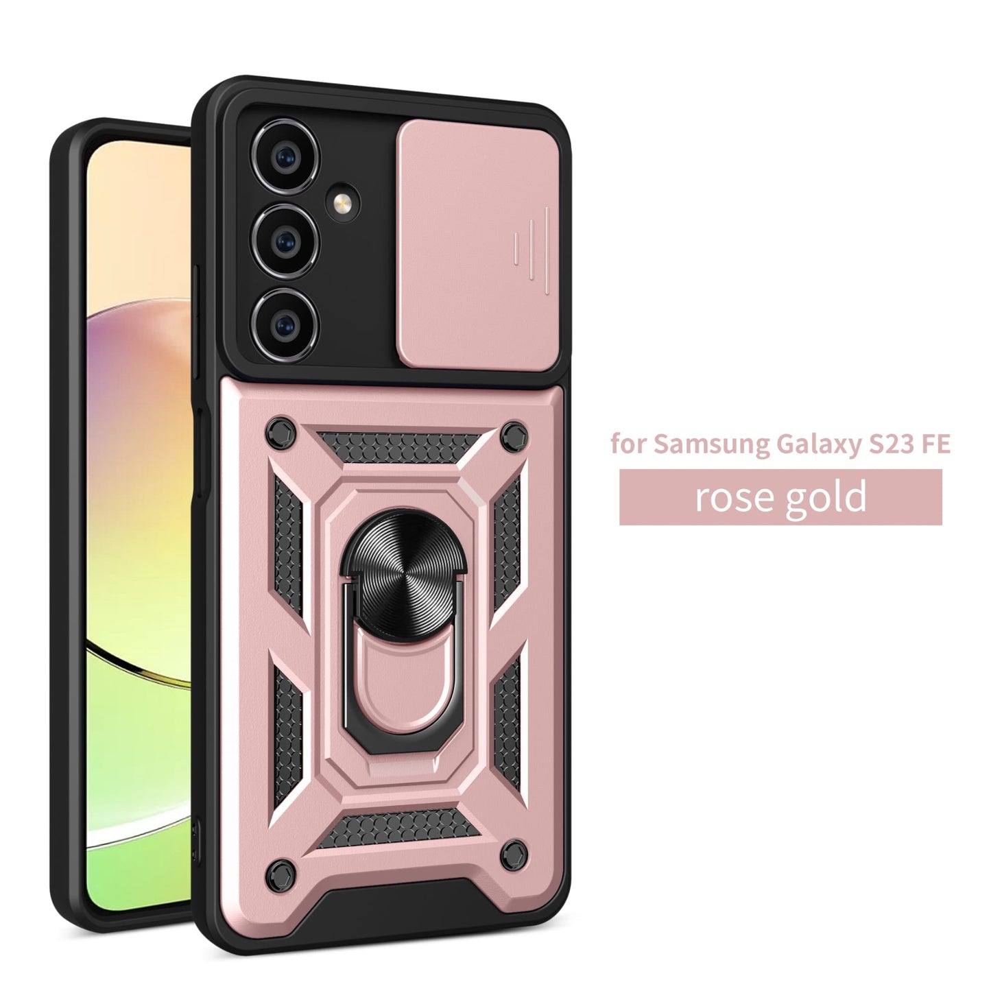 Anti-drop ring case with camera protector for Samsung S23 FE Rose Gold