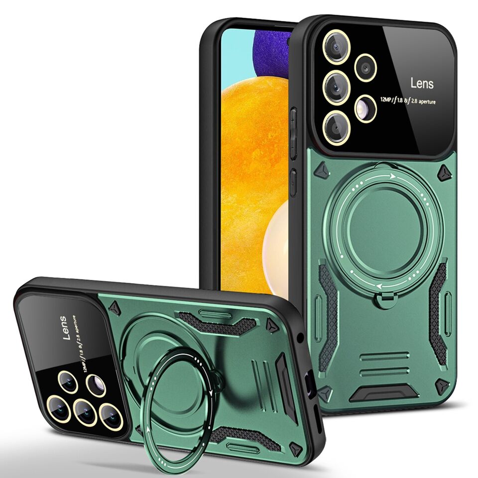 Ring stand case for Samsung A15 5G Green.