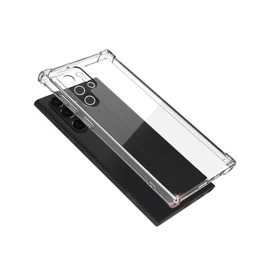 Clear gel PC TPU with edge bumper for Samsung S23 Ultra.