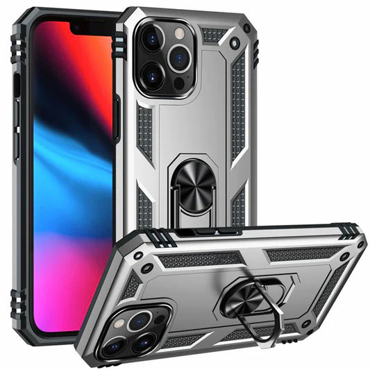 Anti-drop metal ring case for iPhone 11 Pro Max silver.