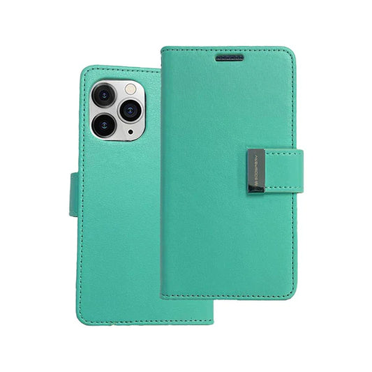 Rich diary wallet for iPhone 14 Pro Max Teal.